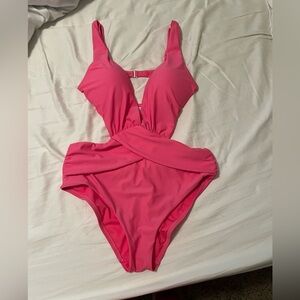 Ladies One Piece Cutout Pink Swimsuit